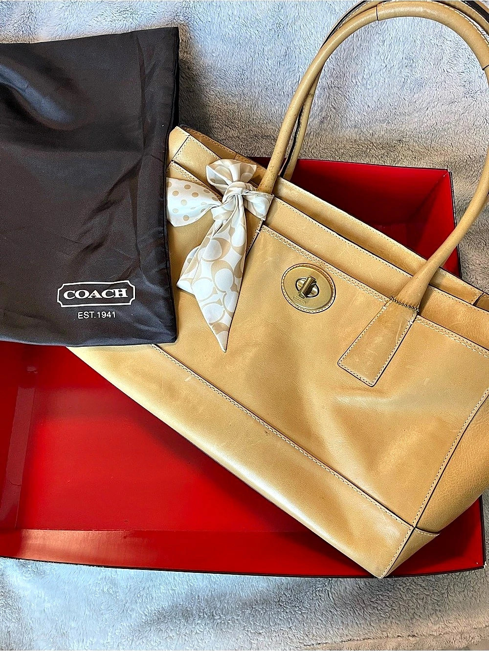 Coach Madeline Shoulder Bag Leather Tote in Brown Box Dust Bag